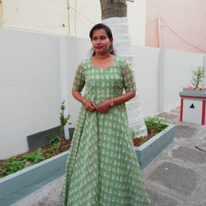 Sage Green Organza Designer Gown with Ivory Raw Silk Crop Top