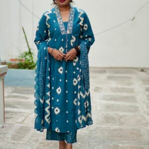 Straight Cut Kurta Set with Dupatta (Ikat Style Ethnic Set)