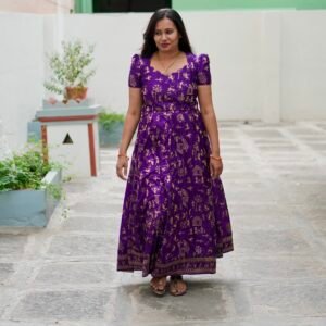 House of Advaita Purple Printed Pannel Cut Gown