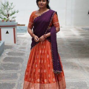 Women's Embroidered Lehenga Choli with Contrast Dupatta – Rust Orange & Deep Purple
