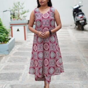 Jaipur Pure Cotton Printed Co-Ord Set for Women | Sleeveless A-Line Kurti with Palazzo