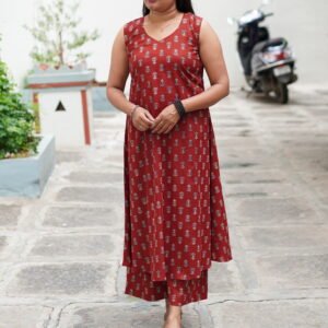 Jaipur Pure Cotton Printed Co-Ord Set for Women | Sleeveless A-Line Kurti with Palazzo